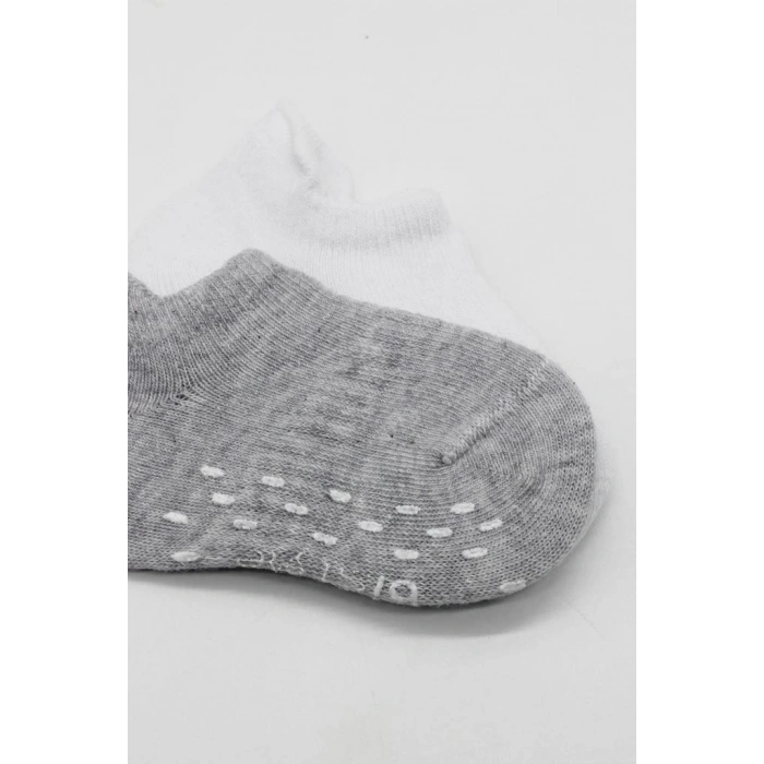 Mey İthalat®   2Li Sneakers Kaymaz Basic Penye Çorap 20103 Gri Beyaz
