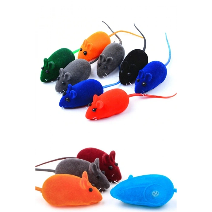 Mey İthalat®  2li Evcil Hayvan Eğitim Sevimli Elastik Kedi Fare Yakalama İnteraktif Sesli Eğitim Oyuncağı