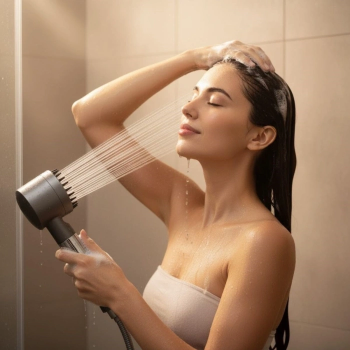 Mey İthalat®  3 Kademeli Turbo Basınçlı Masaj Başlıklı Silikon Fırçalı Duş Başlığı – Yüksek Basınçlı Su Tasarruflu Duş Başlığı