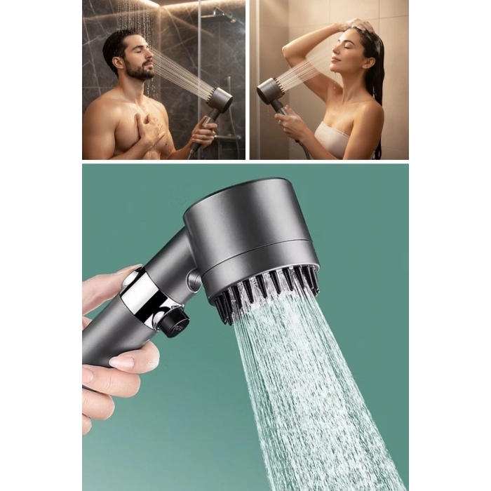Mey İthalat®  3 Kademeli Turbo Basınçlı Masaj Başlıklı Silikon Fırçalı Duş Başlığı – Yüksek Basınçlı Su Tasarruflu Duş Başlığı