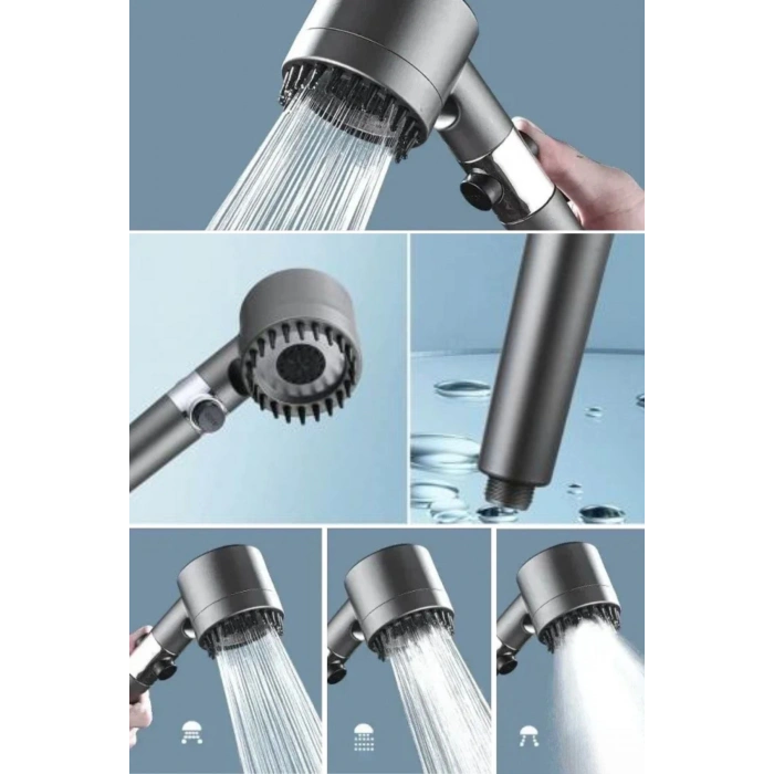 Mey İthalat®  3 Kademeli Turbo Basınçlı Masaj Başlıklı Silikon Fırçalı Duş Başlığı – Yüksek Basınçlı Su Tasarruflu Duş Başlığı