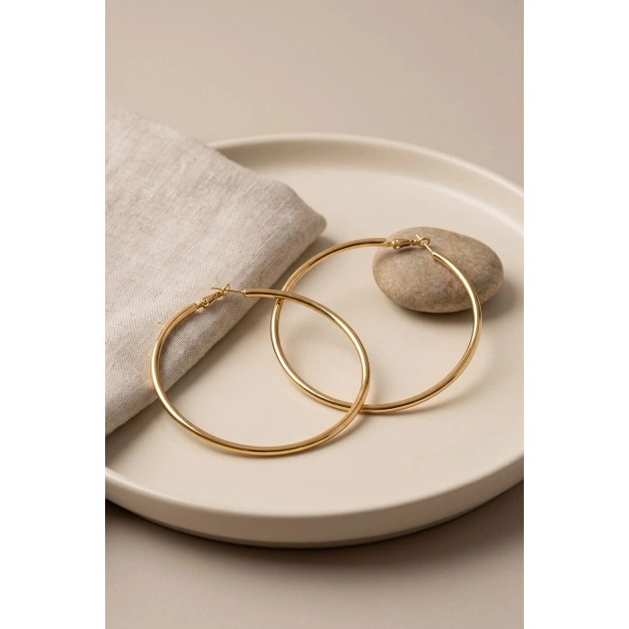 Mey İthalat® 316L Çelik Gold Renk 66 mm Halka Küpe