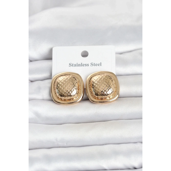 Mey İthalat® 316L Çelik Gold Renk Düğme Model Kadın Küpe