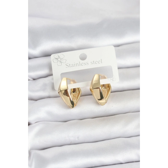 Mey İthalat® 316L Çelik Gold Renk Elmas Model Halka Kadın Küpe