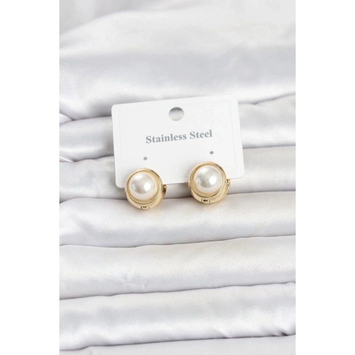 Mey İthalat® 316L Çelik Gold Renk İncili Model Kadın Küpe