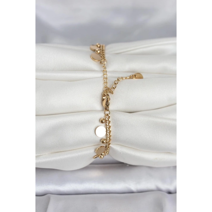Mey İthalat® 316L Çelik Gold Renk Pullu Model Kadın Bileklik