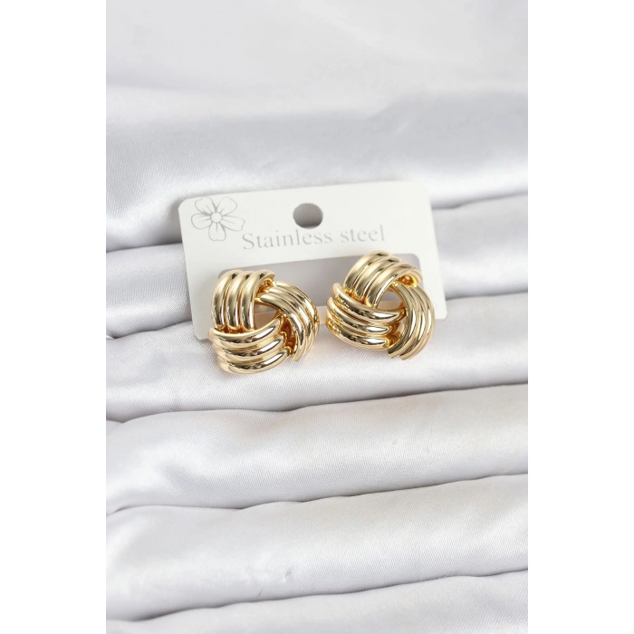 Mey İthalat® 316L Çelik Gold Renk Sarmal Model Kadın Küpe