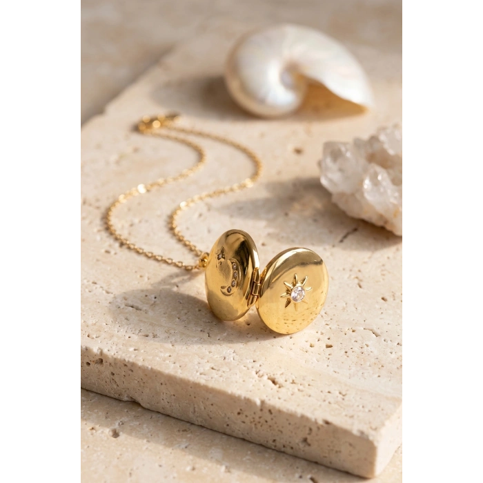 Mey İthalat® 316L Çelik Zincir Gold Renk Açılabilir Madalyon Kolye
