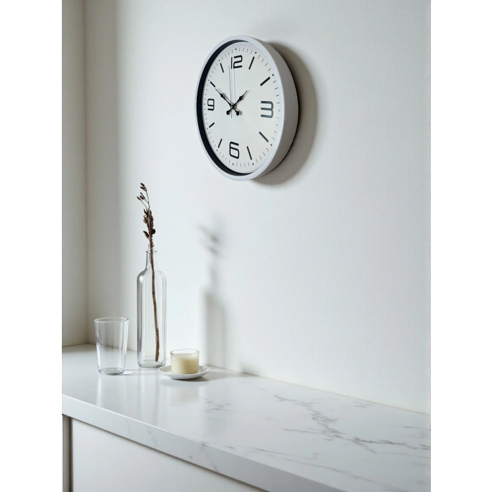 Mey İthalat® 36 Cm Beyaz Modern Dekoratif Duvar Saati