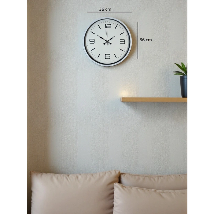 Mey İthalat® 36 Cm Beyaz Modern Dekoratif Duvar Saati