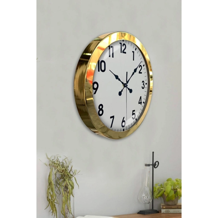Mey İthalat® 36 cm Gold Metal Standart Duvar Saati