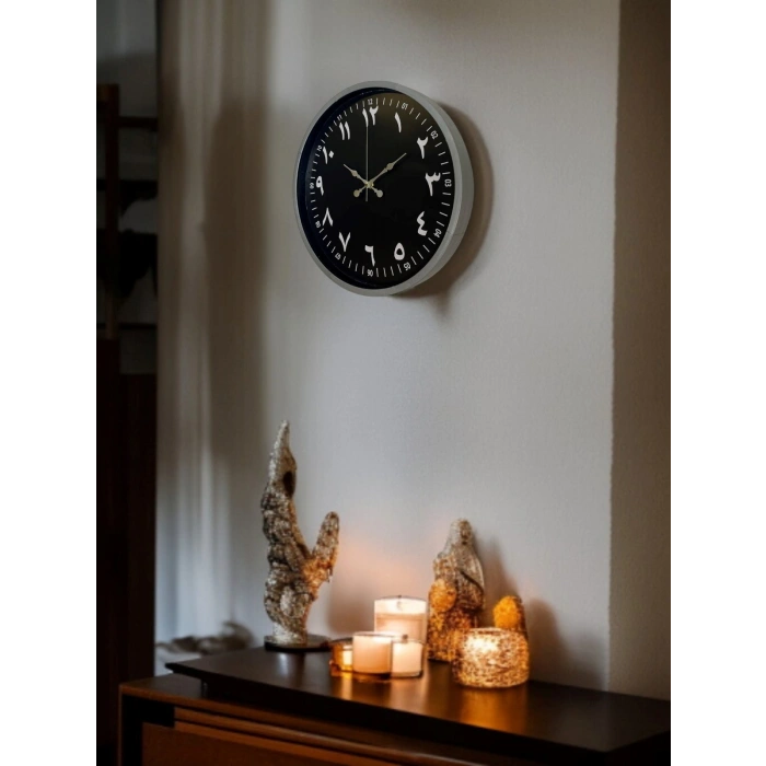 Mey İthalat® 36 Cm Gri Arapça Rakamlı Duvar Saati