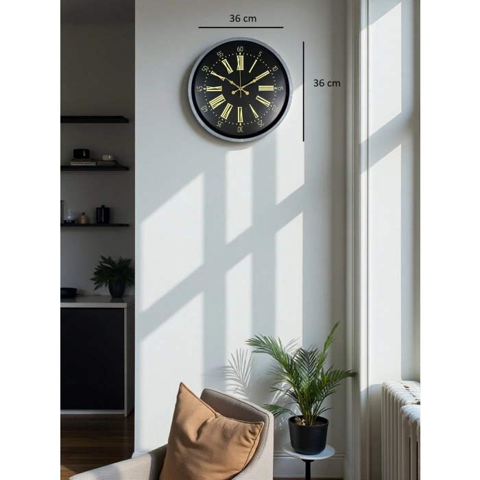 Mey İthalat® 36 Cm Gri Şık Dekoratif Duvar Saati