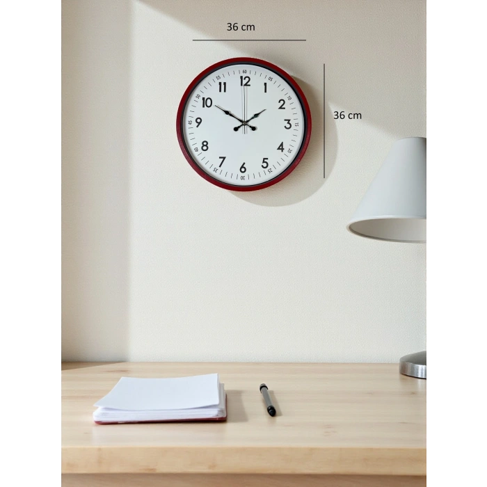 Mey İthalat® 36 Cm Kırmızı Dekoratif Duvar Saati