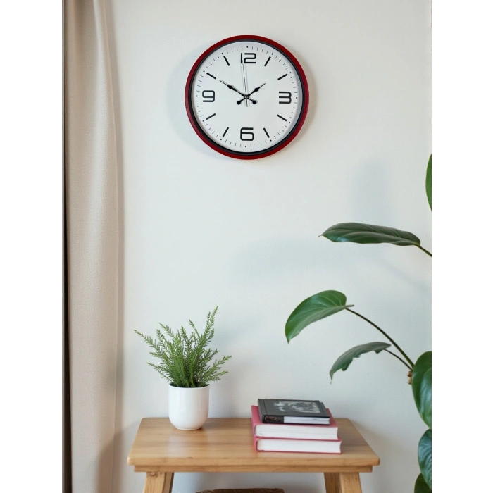 Mey İthalat® 36 Cm Kırmızı Modern Dekoratif Duvar Saati