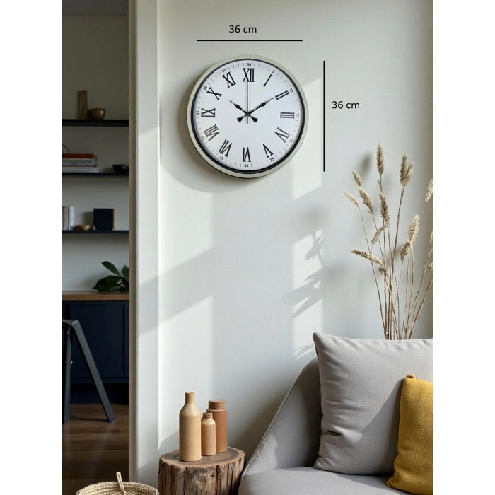 Mey İthalat® 36 Cm Krem Roma Rakamlı Duvar Saati