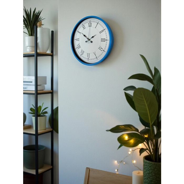 Mey İthalat® 36 Cm Mavi Roma Rakamlı Duvar Saati