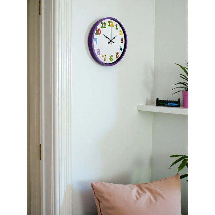 Mey İthalat® 36 Cm Mor Çocuk Odası Duvar Saati
