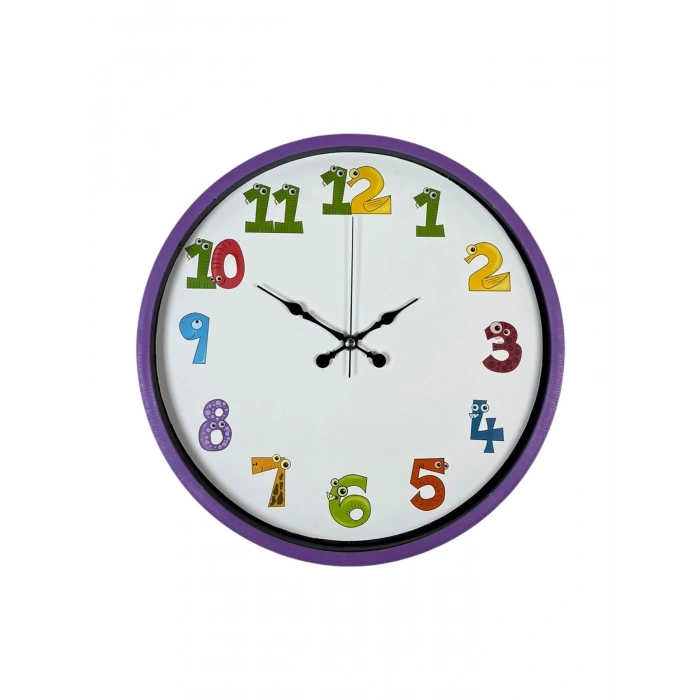 Mey İthalat® 36 Cm Mor Çocuk Odası Duvar Saati