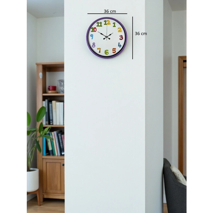 Mey İthalat® 36 Cm Mor Çocuk Odası Duvar Saati