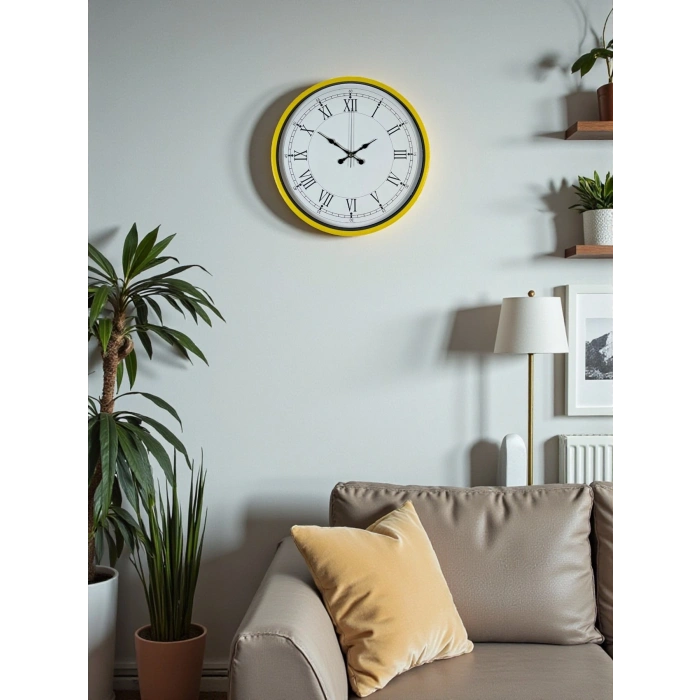 Mey İthalat® 36 Cm Sarı Dekoratif Duvar Saati