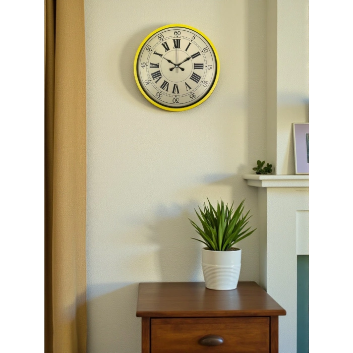Mey İthalat® 36 Cm Sarı Retro Duvar Saati
