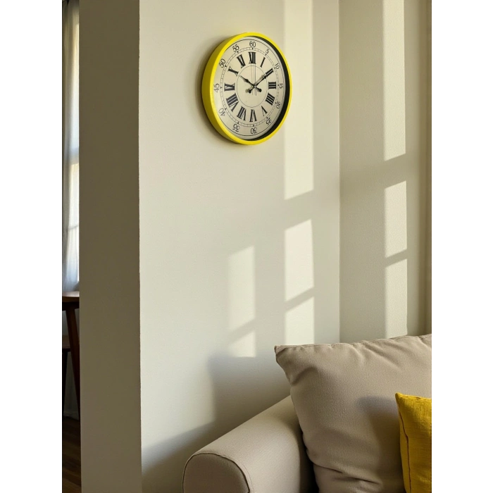 Mey İthalat® 36 Cm Sarı Retro Duvar Saati