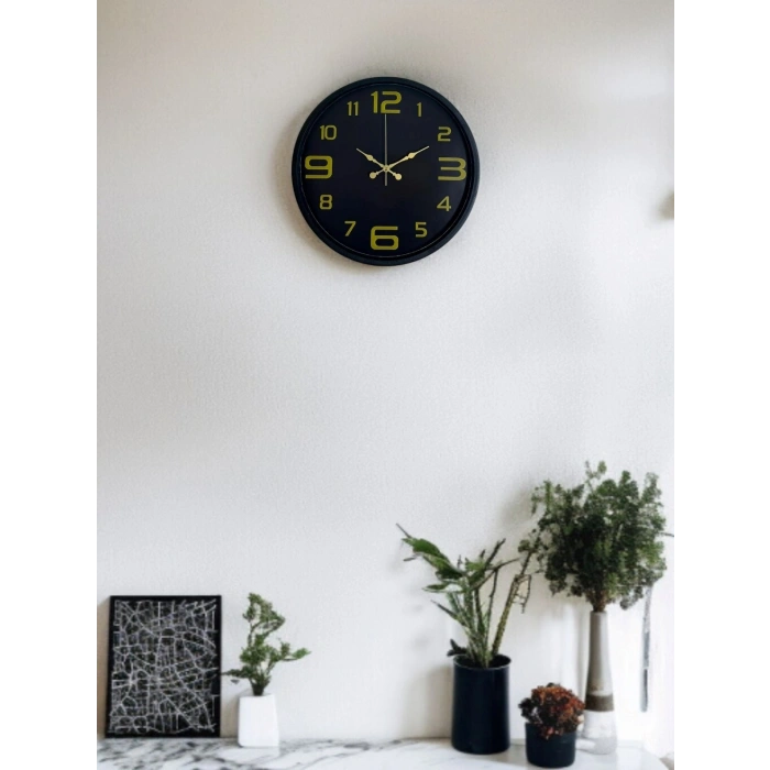 Mey İthalat® 36 Cm Siyah Gold Rakamlı Duvar Saati