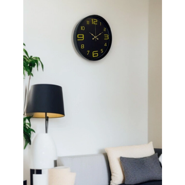 Mey İthalat® 36 Cm Siyah Gold Rakamlı Duvar Saati