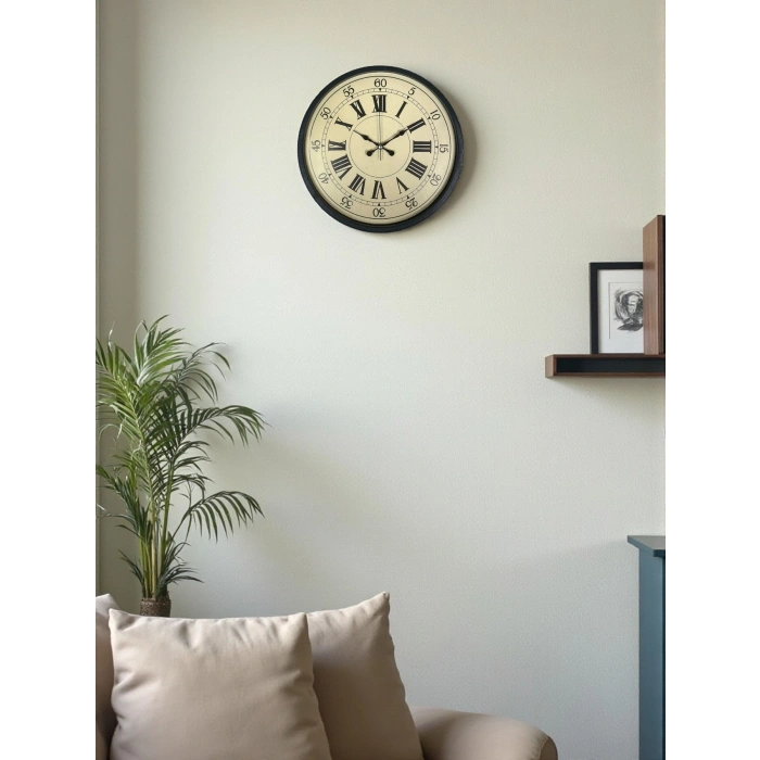 Mey İthalat® 36 Cm Siyah Retro Tasarım Duvar Saati