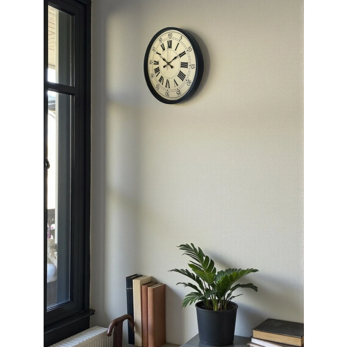 Mey İthalat® 36 Cm Siyah Retro Tasarım Duvar Saati