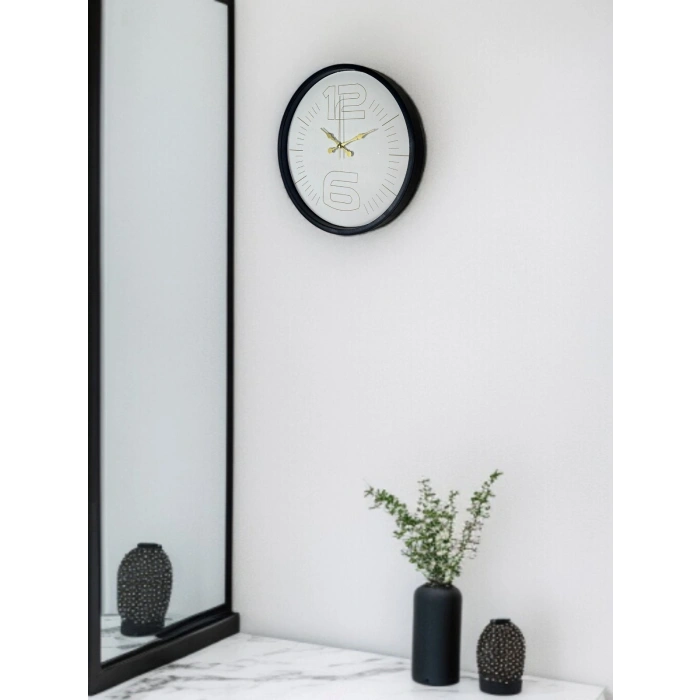 Mey İthalat® 36 Cm Siyah Sade Zarif Duvar Saati