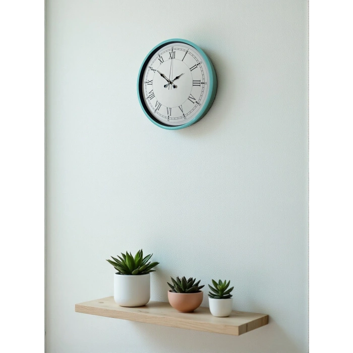 Mey İthalat® 36 Cm Turkuaz Dekoratif Duvar Saati