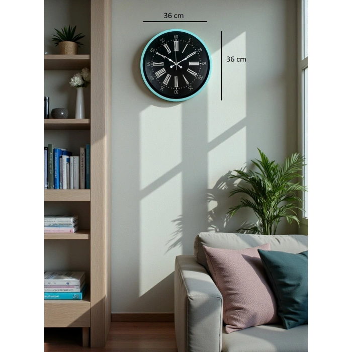 Mey İthalat® 36 Cm Turkuaz Dekoratif Duvar Saati