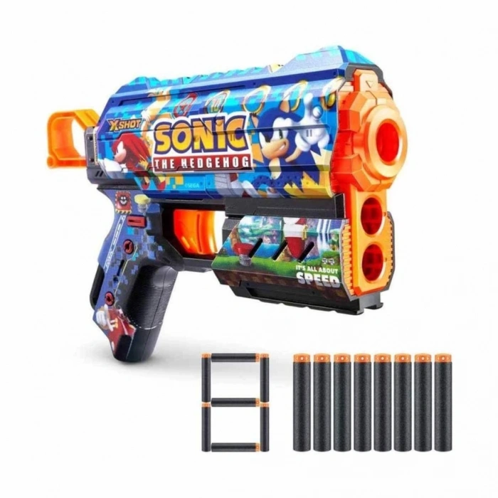 Mey İthalat® 36648 X-Shot Skins Flux Sonic The Hedgehog 8 li Sünger Dart Atan Silah 21 cm -
