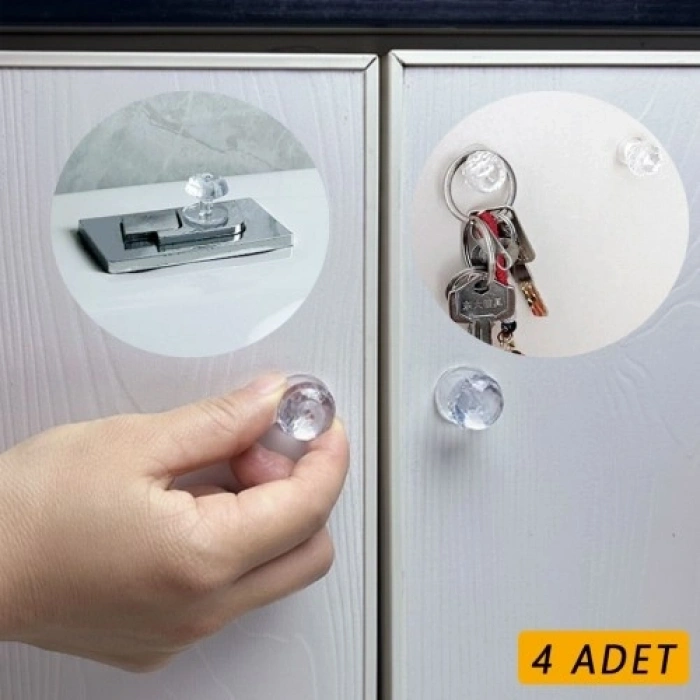 Mey İthalat® 4 Adet Kristal Tasarımlı Çok Amaçlı Yapışkanlı Tutacak Buton