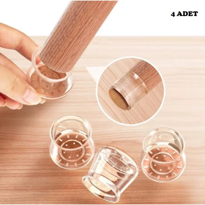Mey İthalat® 4lü Keçeli Şeffaf Silikon Sandalye Ayak Koruyucu Seti