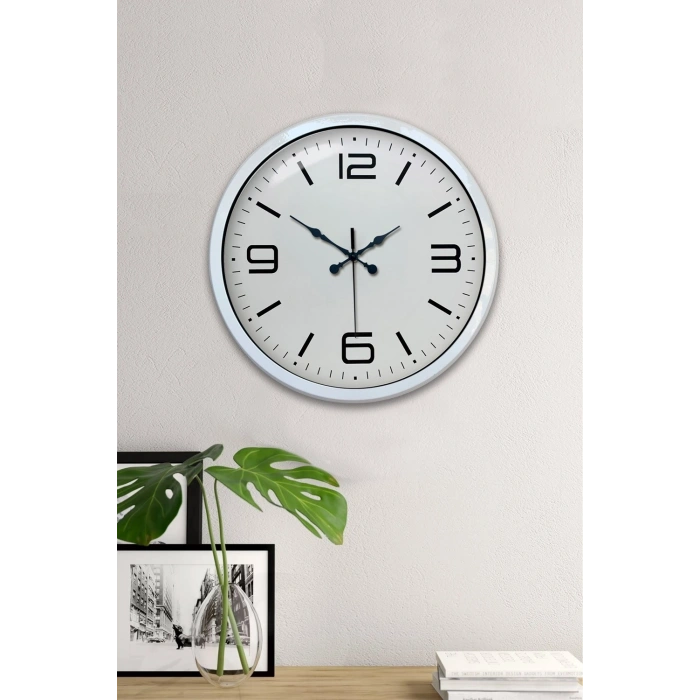 Mey İthalat® 40 cm Beyaz Metal Modern Duvar Saati