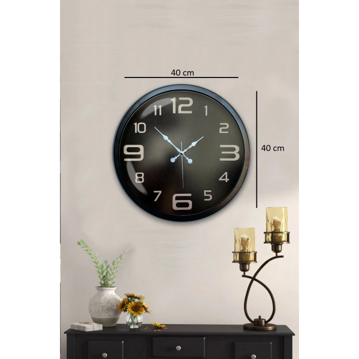 Mey İthalat® 40 cm Siyah Metal Modern Duvar Saati