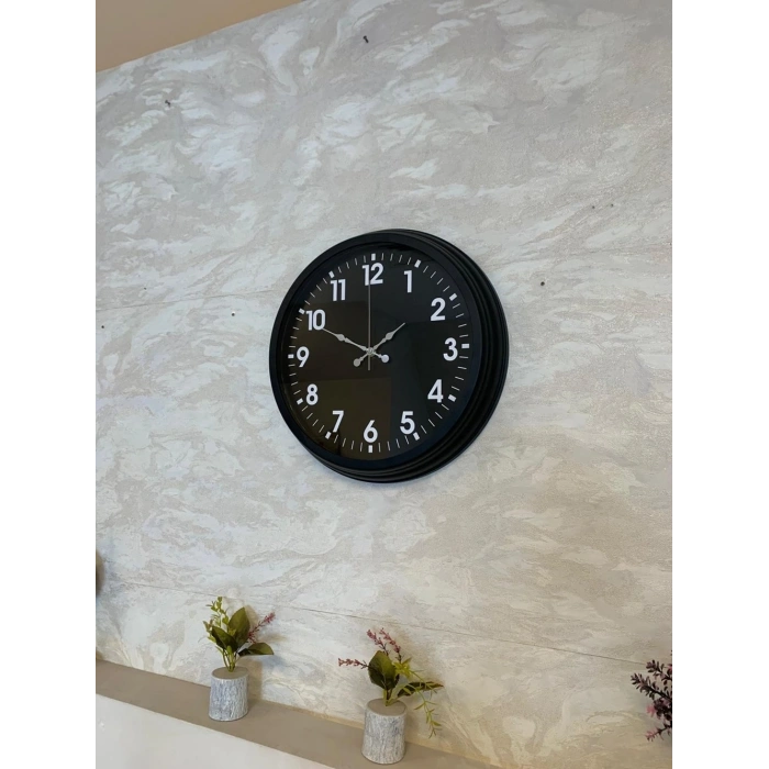 Mey İthalat® 40 cm Siyah Metal Siyah Kadran Duvar Saati