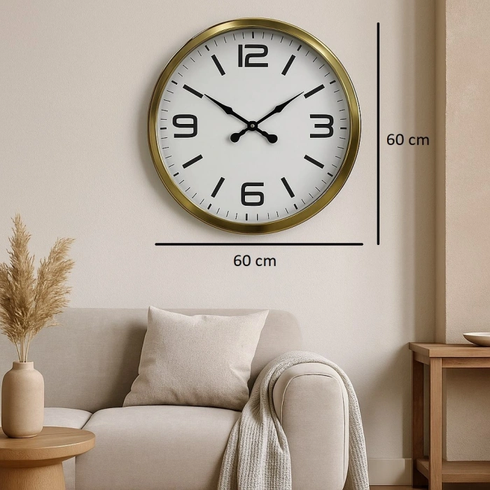 Mey İthalat® 60 cm Gold Metal Dekoratif Duvar Saati