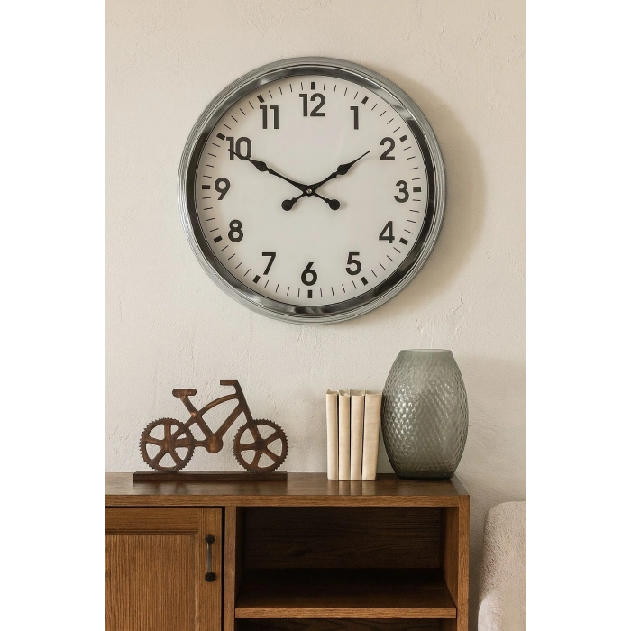 Mey İthalat® 60 cm Krom Metal Duvar Saati