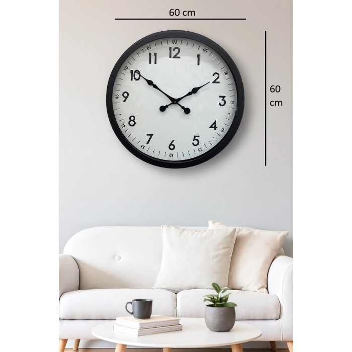 Mey İthalat® 60 cm Siyah Dekoratif Metal Duvar Saati