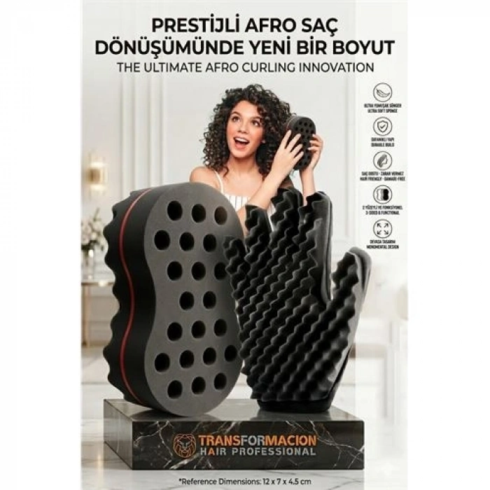 Mey İthalat®  Afro Bukle Süngeri & Eldiven Seti | Profesyonel Saç Şekillendirici 723014