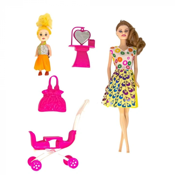 Mey İthalat® Anlily Bebek Arabalı Aksesuarlı Oyuncak Bebek