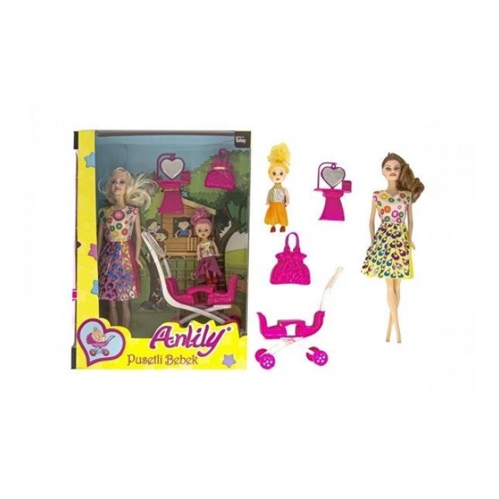 Mey İthalat® Anlily Bebek Arabalı Aksesuarlı Oyuncak Bebek