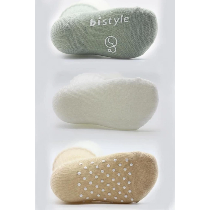 Mey İthalat®   Basic Kaymaz Penye Soket Çorap 3Lü BS10107 Nil Ekru Bej