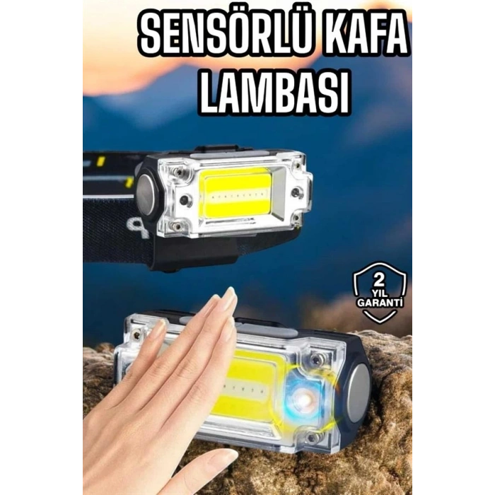 Mey İthalat® Beyaz Led Işık Sensörlü Kafa Lambası Lityum Batarya Led El Fenerli Şarjlı