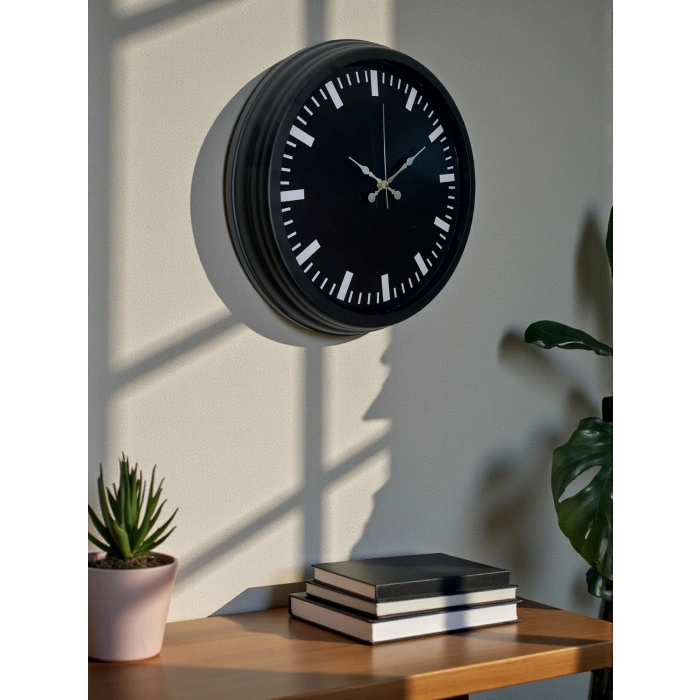Mey İthalat® Black Baseline 40 Cm Metal Duvar Saati