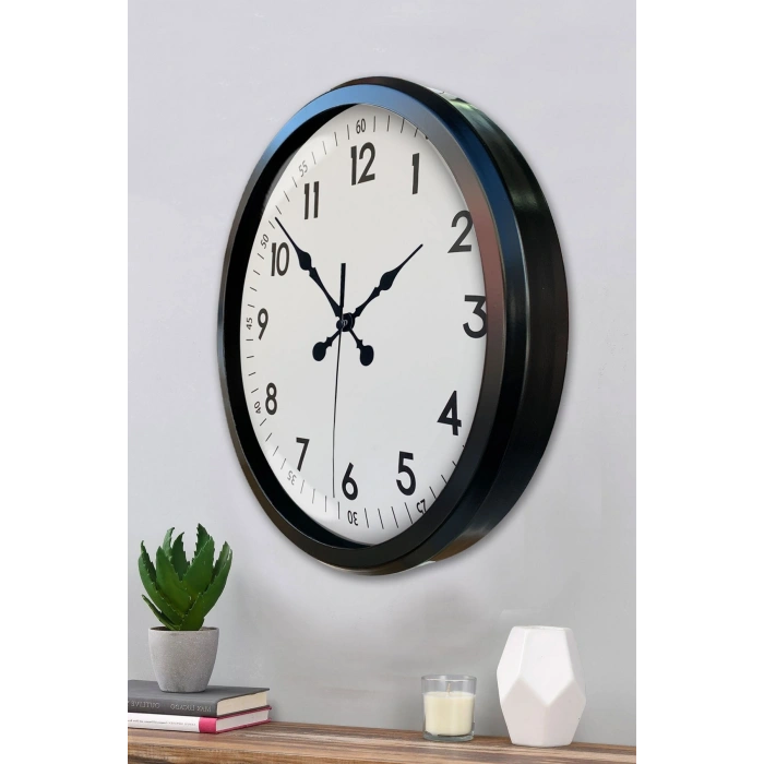 Mey İthalat® Black Classic 52 Cm Metal Modern Ve Şık Duvar Saati